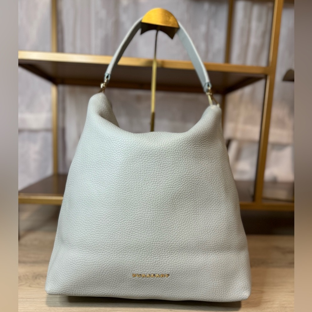Burberry Light Blue Leather Nova Check Hobo Bag